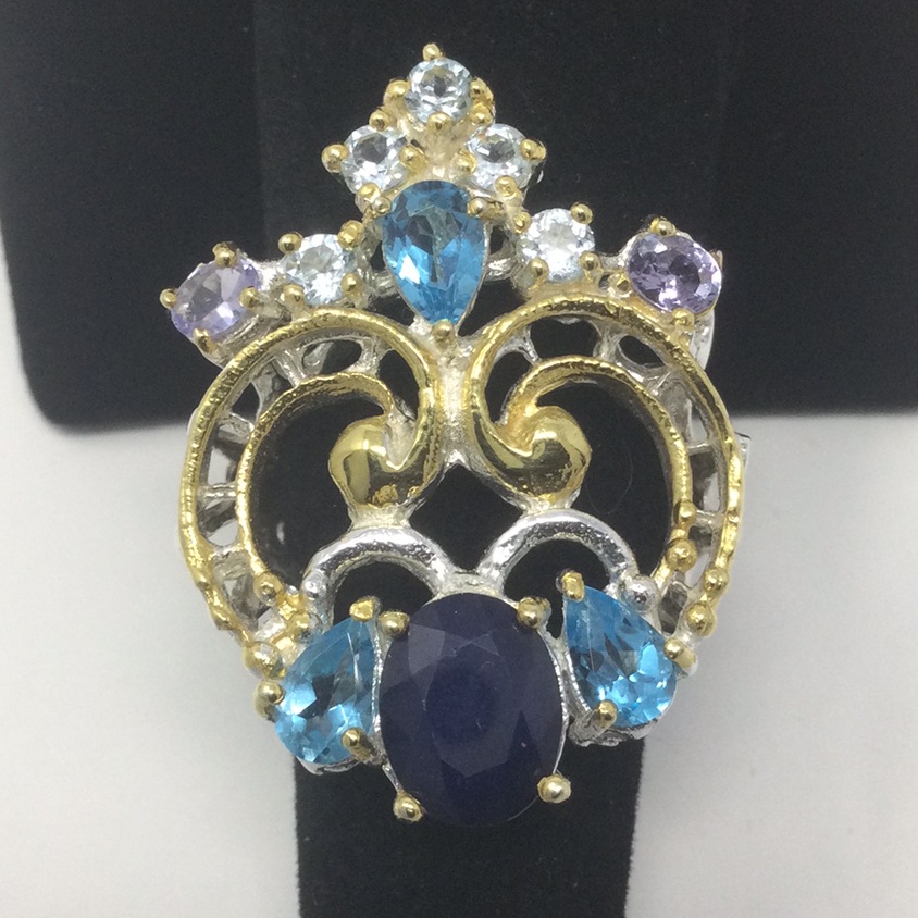 Genuine Sapphire, Blue Topaz, Tanzanite Ring